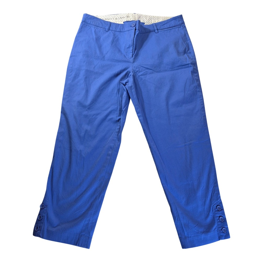 Talbots Perfect Crop Pants ID5247 Womens 14 Plus Size Blue Cotton Preppy Office